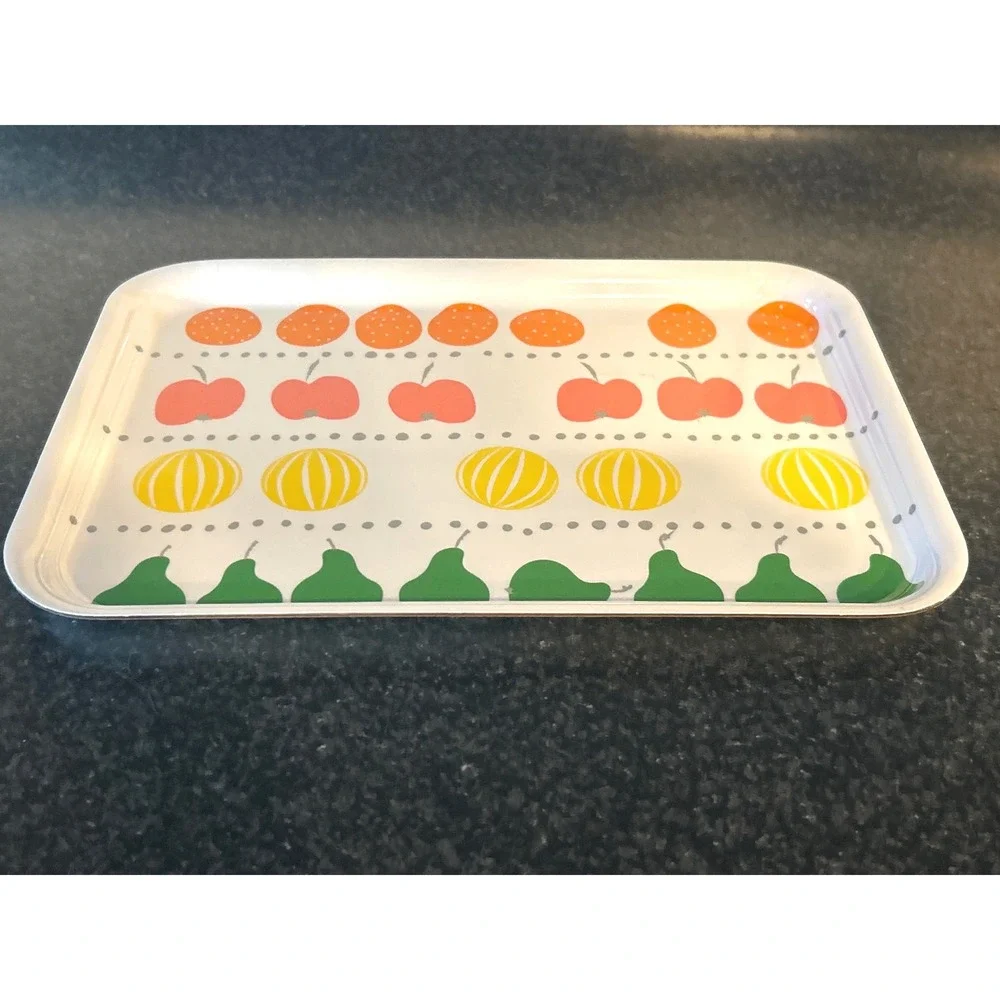 IKEA BARBAR Fruit Pattern Small Serving Tray Rectangular Melamine White